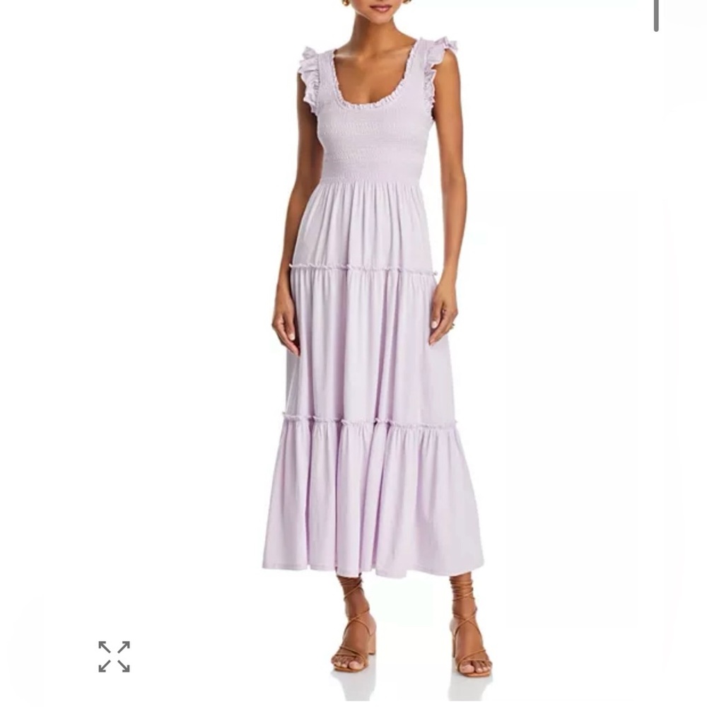 LoveShackFancy Chessie Dress; Ruffle sleeve, scoop neck, cotton, maxi dress